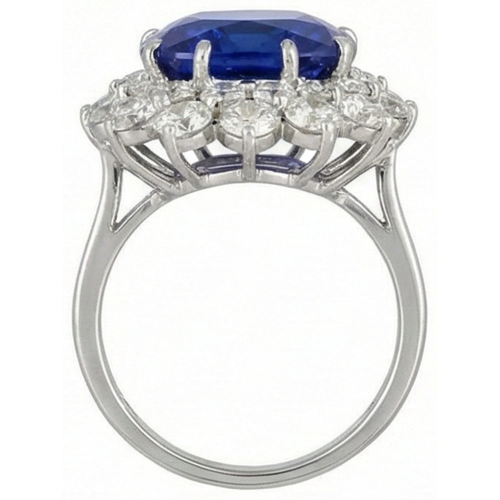 Cushion Tanzanite With Round Natural Earth Mined Diamonds 5 Ct cluster Ring New White Gold 14K
