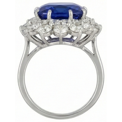Cushion Tanzanite With Round Natural Earth Mined Diamonds 5 Ct cluster Ring New White Gold 14K