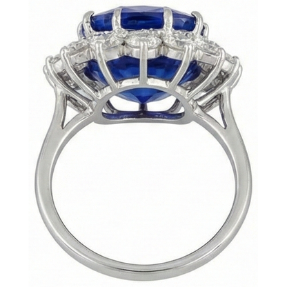 Cushion Tanzanite With Round Natural Earth Mined Diamonds 5 Ct cluster Ring New White Gold 14K
