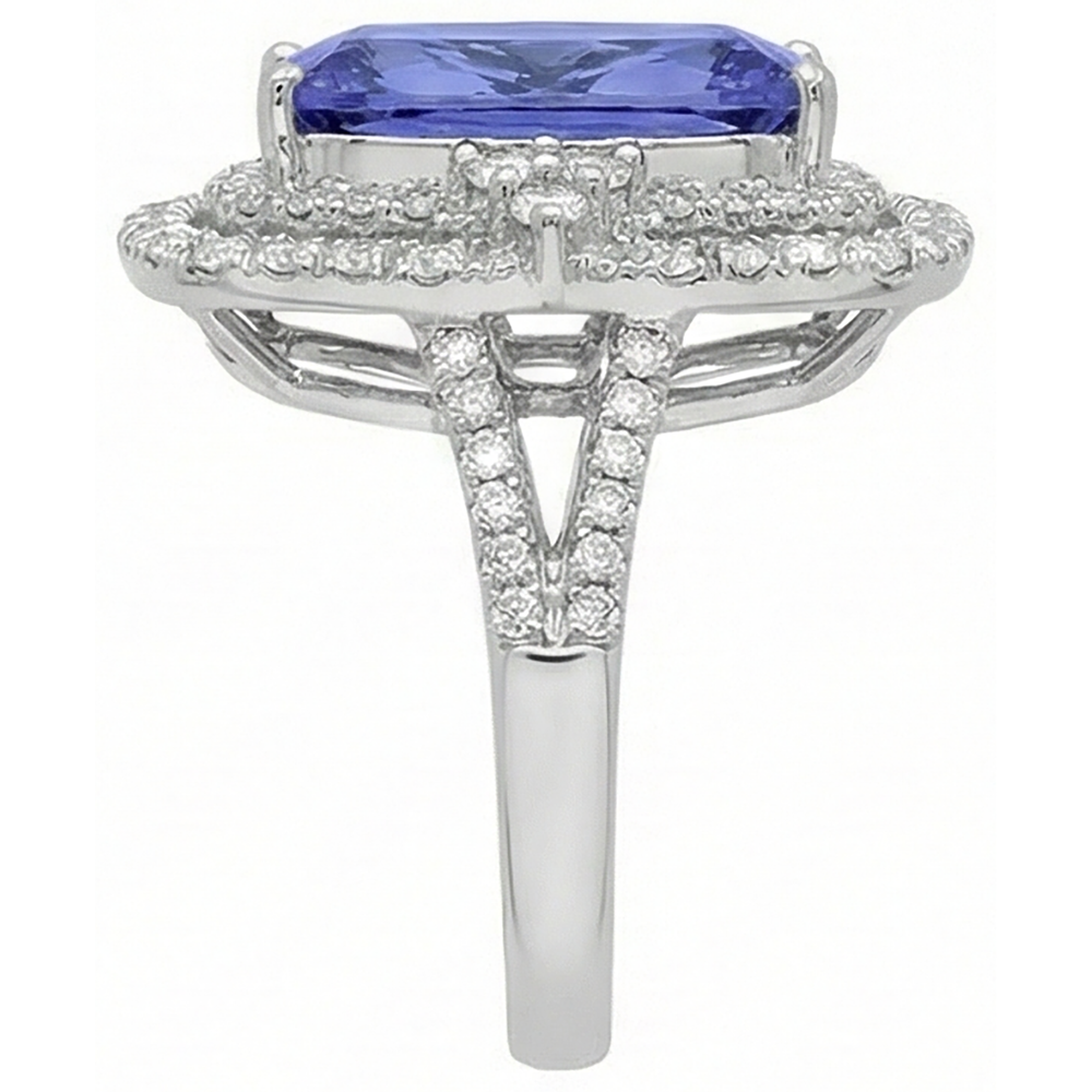 Cushion Tanzanite & Natural Earth Mined Diamond 7 Carats Halo Fancy Statement Ring Gold White 14K