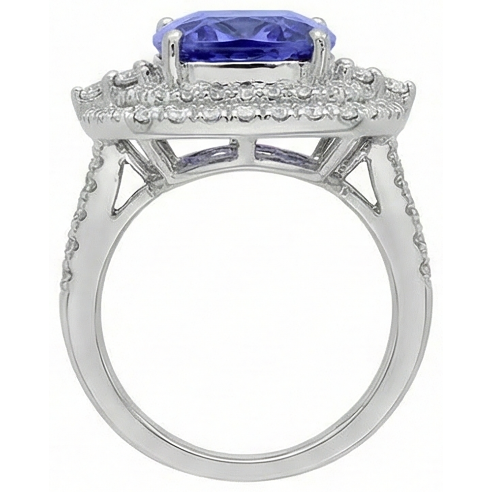 Cushion Tanzanite & Natural Earth Mined Diamond 7 Carats Halo Fancy Statement Ring Gold White 14K