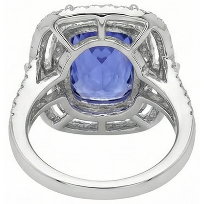 Cushion Tanzanite & Natural Earth Mined Diamond 7 Carats Halo Fancy Statement Ring Gold White 14K