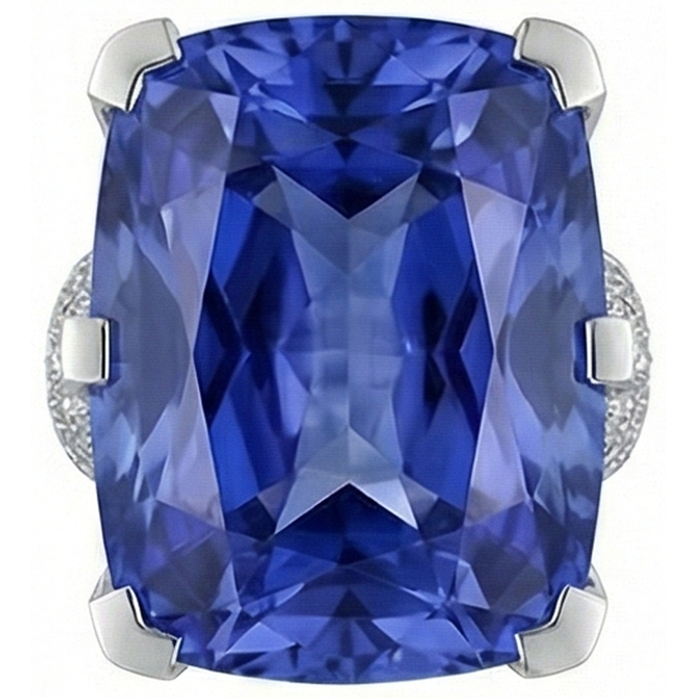 Cushion Tanzanite & Round Natural Earth Mined Diamonds Gold 8.50 Carat Statement Ring New