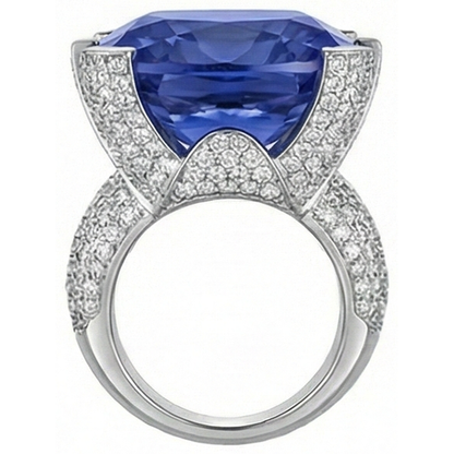 Cushion Tanzanite & Round Natural Earth Mined Diamonds Gold 8.50 Carat Statement Ring New