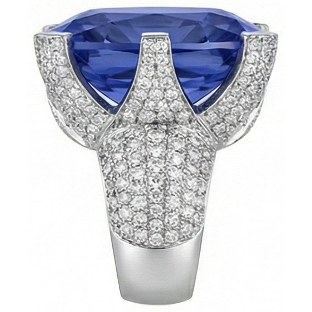 Cushion Tanzanite & Round Natural Earth Mined Diamonds Gold 8.50 Carat Statement Ring New