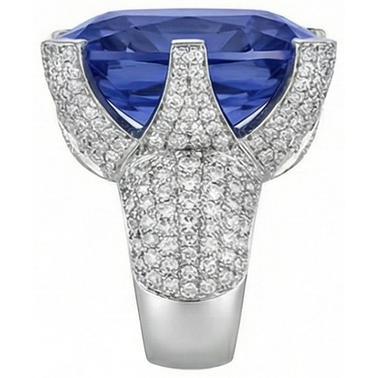 Cushion Tanzanite & Round Natural Earth Mined Diamonds Gold 8.50 Carat Statement Ring New