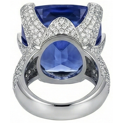 Cushion Tanzanite & Round Natural Earth Mined Diamonds Gold 8.50 Carat Statement Ring New