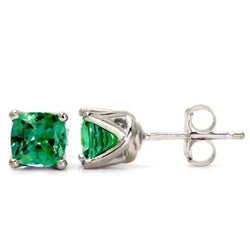 Cushion Criss Cross Solitaire Earrings Green Emerald 4 Ct Women Studs Gold White 14K