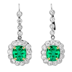 Natural Real ( Not Lab Grown ) Cushion Cut Gemstone Dangle Earrings Green Emerald GIA Fish Hook Backs