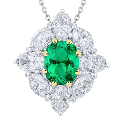Cushion Cut Green Emerald Halo Pendant Jewelry