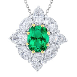 Natural Real ( Not Lab Grown ) Cushion Cut Green Emerald GIA Halo Pendant Jewelry