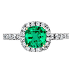 Natural Real ( Not Lab Grown ) Cushion Cut Green Emerald GIA Ring Halo Diamond Wedding Jewelry