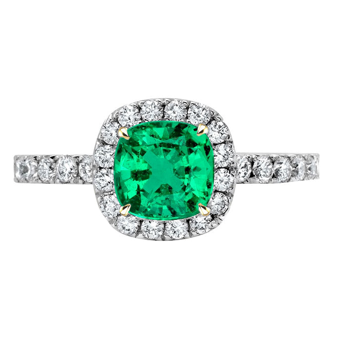Cushion Cut Green Emerald Ring Halo Diamond Wedding Jewelry