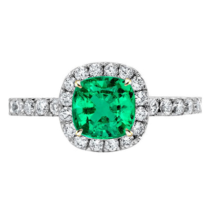 Cushion Cut Green Emerald Ring Halo Diamond Wedding Jewelry