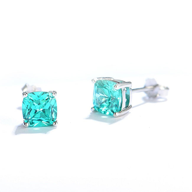 Cushion Cut Paraiba Tourmaline Stud Earrings