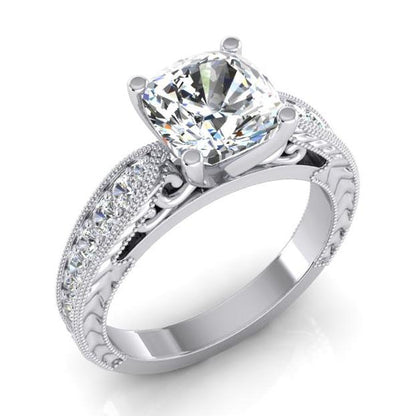 Cushion Engagement Ring White Gold Ladies Jewelry Genuine Diamond