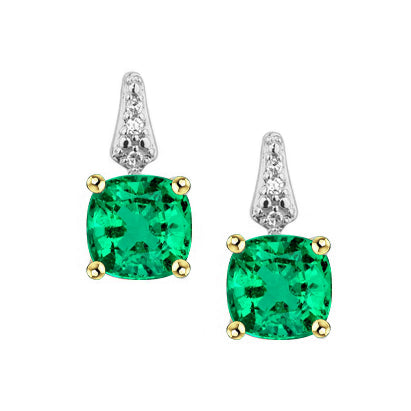 Cushion Green Emerald And Diamond Earrings