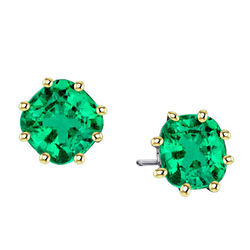 Cushion Green Emeralds Studs Earrings Two Tone Gold Jewelry