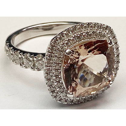 Cushion Morganite Diamond Ring