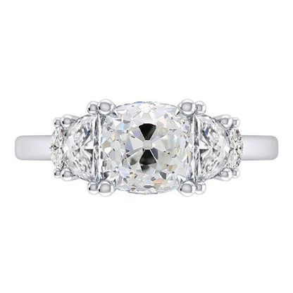 Cushion Old Cut Diamond Ring 4.50 Carats With Marquise & Half Moons