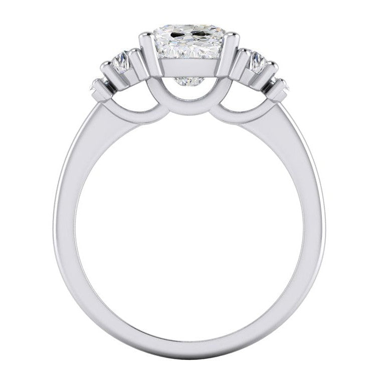 Cushion Old Cut Diamond Ring 4.50 Carats With Marquise & Half Moons