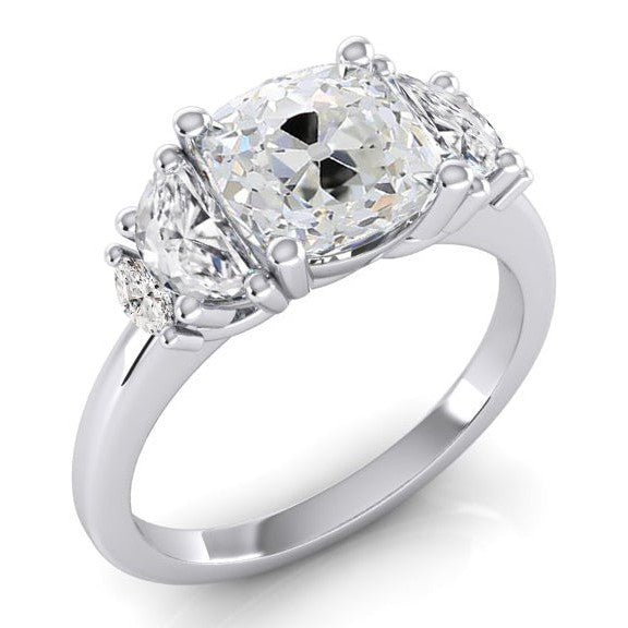 Cushion Old Cut Diamond Ring 4.50 Carats With Marquise & Half Moons