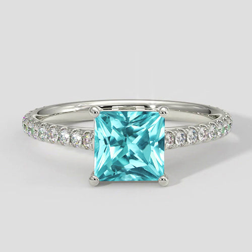 Cushion Paraiba Ring with Diamond Pave