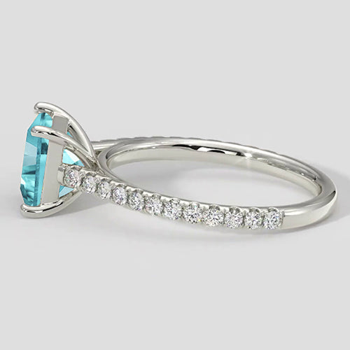 Cushion Paraiba Ring with Diamond Pave