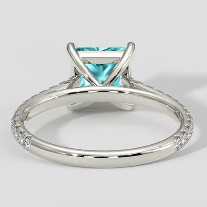 Cushion Paraiba Ring with Diamond Pave