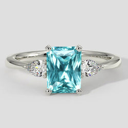 Cushion Paraiba Threestone Engagement Ring