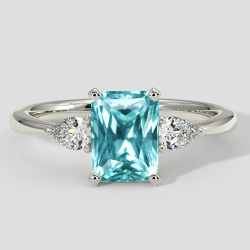 Cushion Paraiba Threestone Engagement Ring
