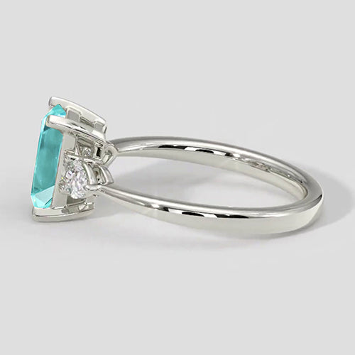 Cushion Paraiba Threestone Engagement Ring