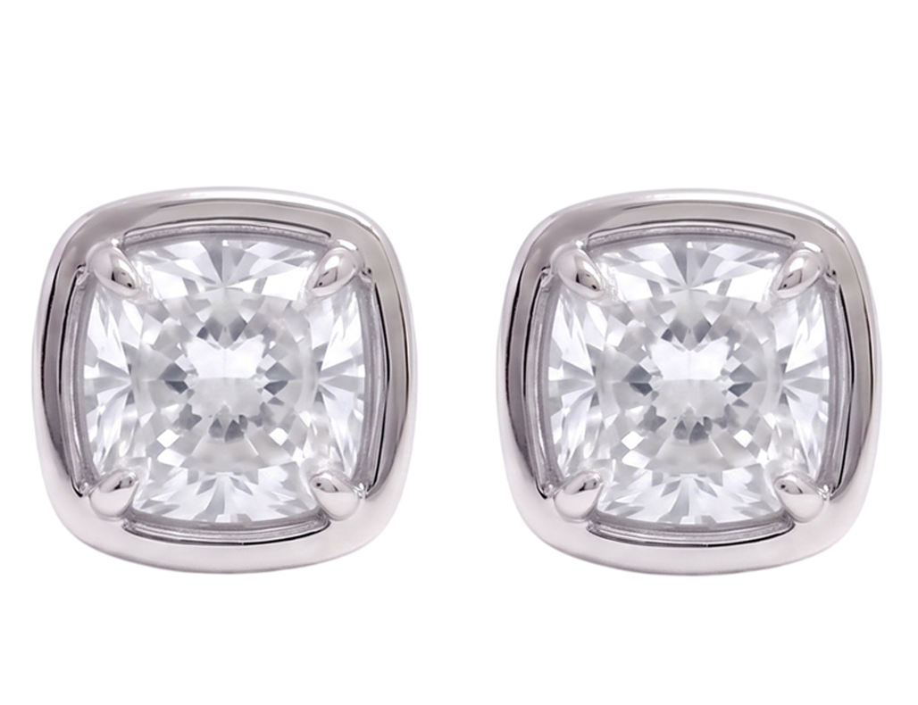Cushion Cut Lab Grown Diamonds 1.50 Carat Stud Earring 14K White Gold