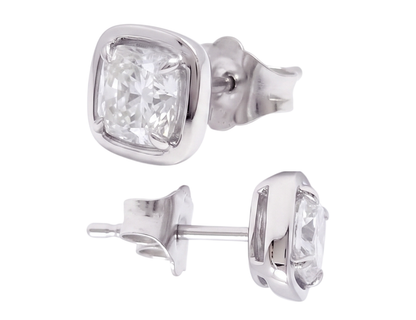 Cushion Cut Lab Grown Diamonds 1.50 Carat Stud Earring 14K White Gold