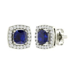Cushion Kashmir Sapphire And Natural Earth Mined Diamond Earrings
