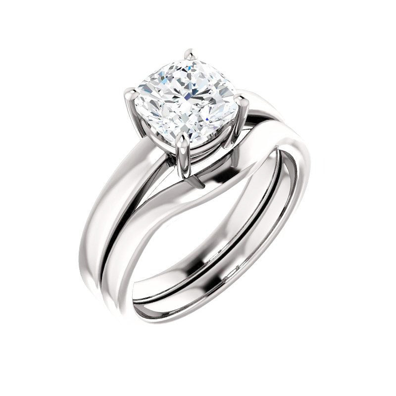Cushion Lab Grown Big Diamond Old Mine White Gold Ring Set 7 Carats
