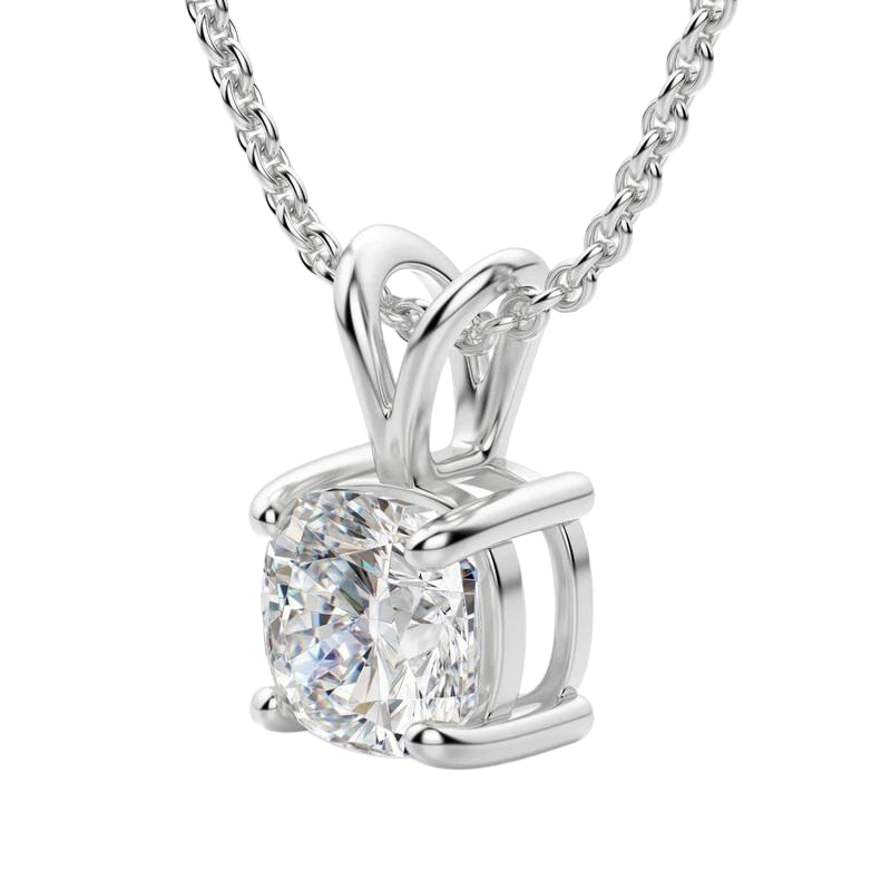 Cushion Solitaire Natural Earth Mined Diamond Pendant Necklace 2.75 Carats White Gold 14K