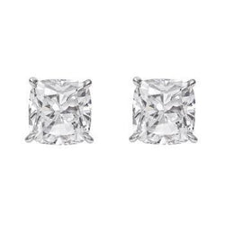 Four Prong Set Big Cushion Cut Diamond Stud Earring White Gold 4 Ct