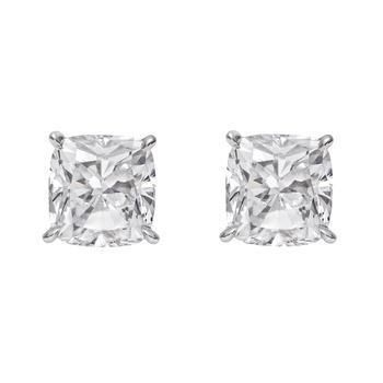 Four Prong Set Big Cushion Cut Natural Real ( Not Lab Grown ) Diamond Stud Earring White Gold 4.01 Ct - GIA Certified