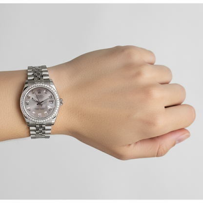 Custom Diamond Bezel Midsize Rolex Datejust Watch Ss 5 Carat