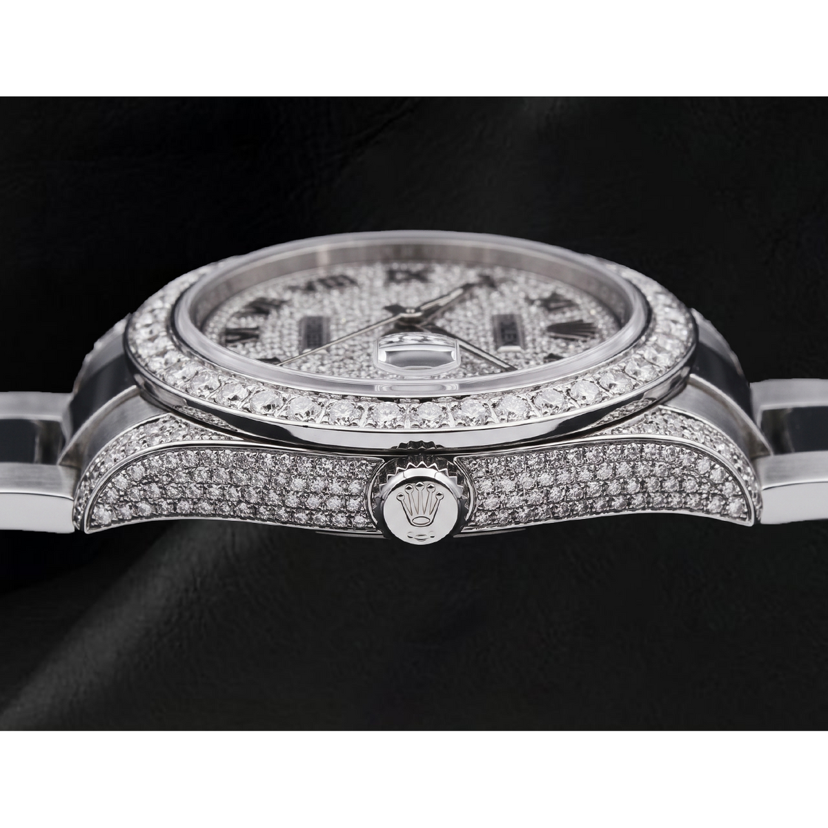 Custom Diamond Dial & Bezel Rolex Watch Datejust Ladies Bracelet Ss