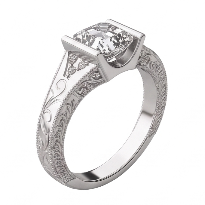 Custom Jewelry Antique Style Natural Earth Mined Diamond Anniversary Ring