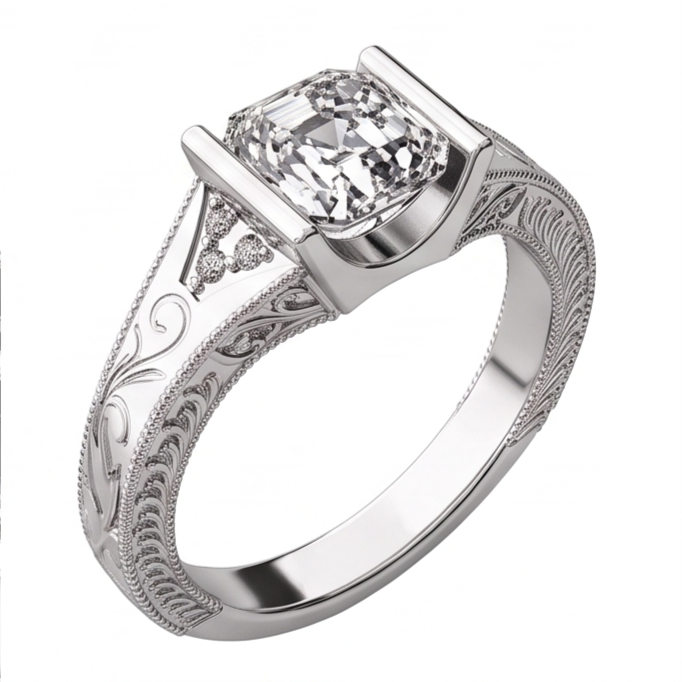 Custom Jewelry Antique Style Natural Earth Mined Diamond Anniversary Ring