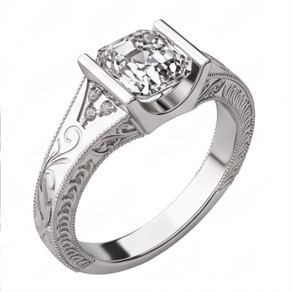 Custom Jewelry Antique Style Natural Earth Mined Diamond Anniversary Ring