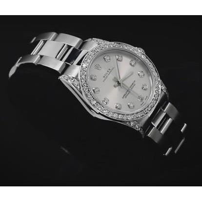 Custom Diamond Bezel Rolex Midsize No Date 31 Mm Watch Ss