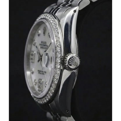 Custom Diamond Bezel Mop Dial Rolex date just Gents Watch Ss Bracelet QUICK SET