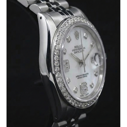 Custom Diamond Bezel Mop Dial Rolex date just Gents Watch Ss Bracelet QUICK SET