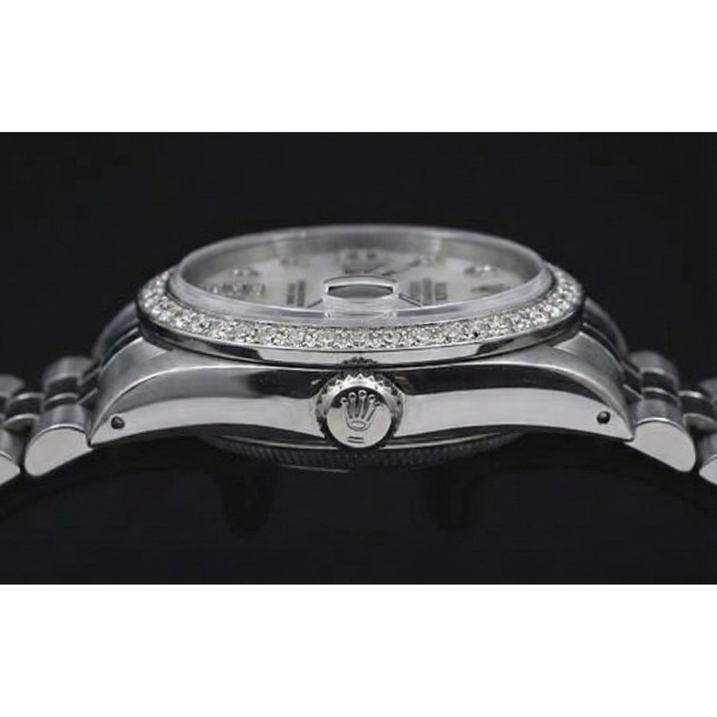 Custom Diamond Bezel Mop Dial Rolex date just Gents Watch Ss Bracelet QUICK SET