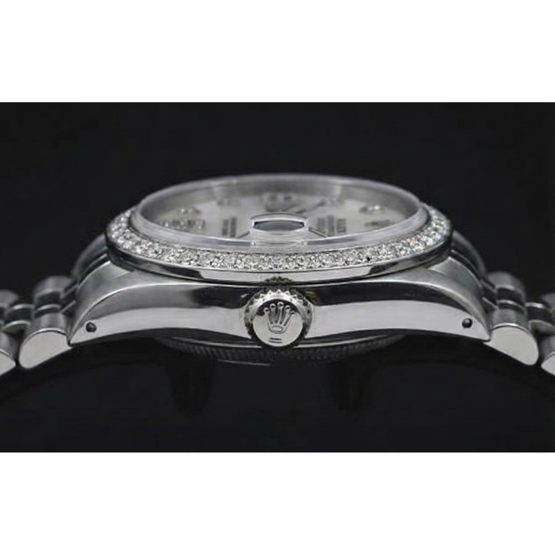 Custom Diamond Bezel Mop Dial Rolex date just Gents Watch Ss Bracelet QUICK SET