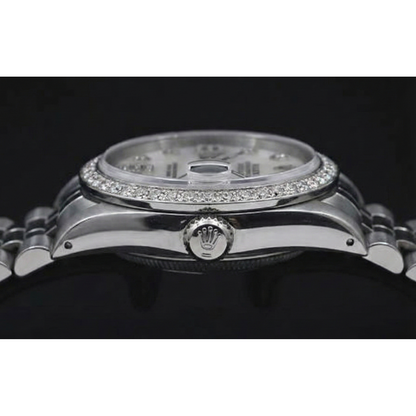 Custom Diamond Bezel Mop Dial Rolex date just Gents Watch Ss Bracelet QUICK SET